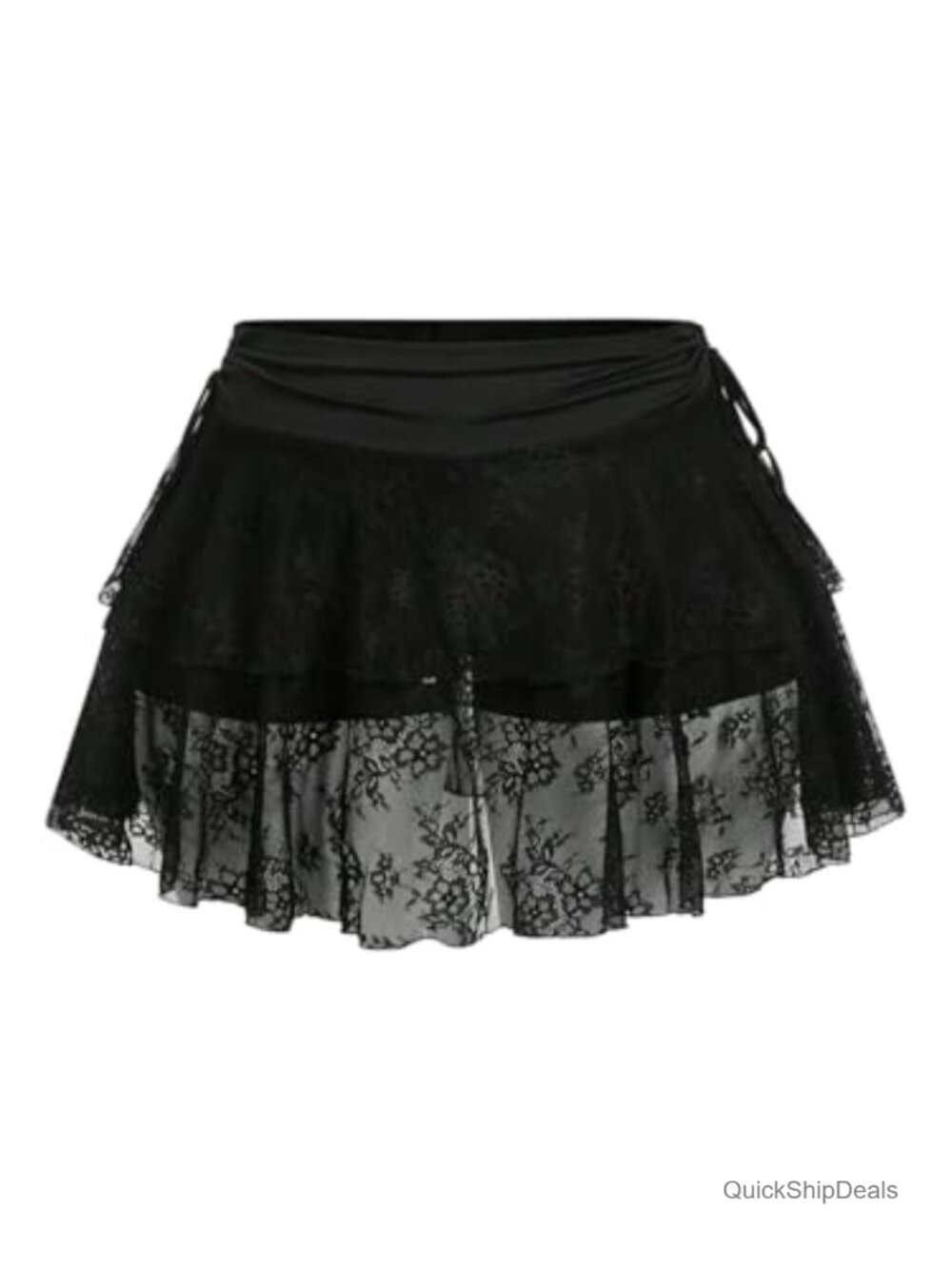 Plus Size Lace Sheer A-Line Mini Skirt Ruched Tiered Ruffle